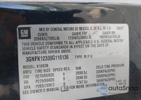 2008 Chevrolet Avalanche 1500 Ltz from USA, damaged, VIN 3GNFK12308G116136